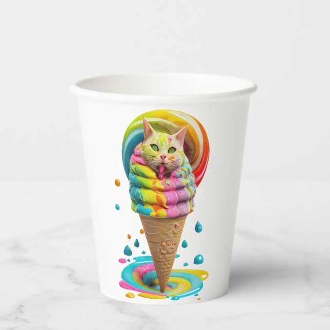 Cute Cat Ice Cream Cone colourful Paper Cups (Front)