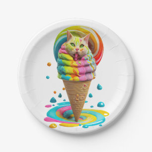 Cute Cat Ice Cream Cone colourful Paper Plate