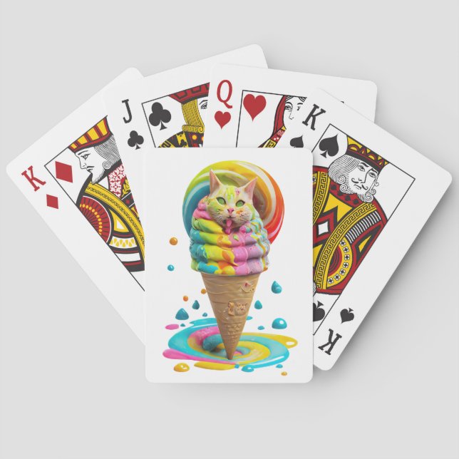 Cute Cat Ice Cream Cone colourful Playing Cards (Back)