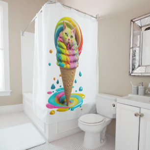 Cute Cat Ice Cream Cone colourful Shower Curtain
