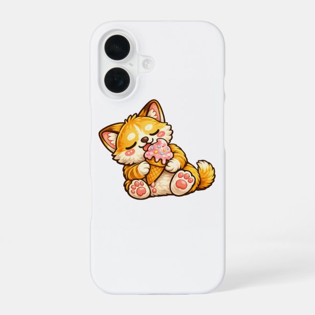 Cute Cat Ice Cream iPhone 16 Case (Back)