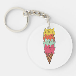 Cute Cat Ice Cream   Kawaii Kittens Key Ring
