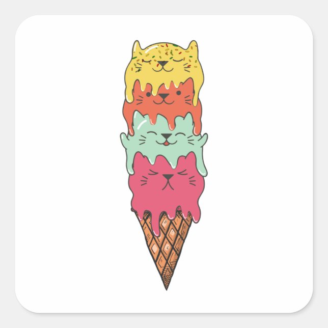 Cute Cat Ice Cream | Kawaii Kittens Square Sticker (Front)