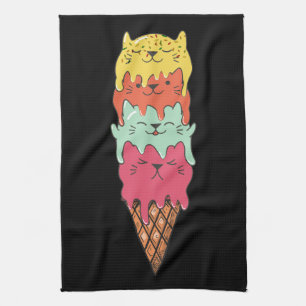 Cute Cat Ice Cream   Kawaii Kittens Tea Towel