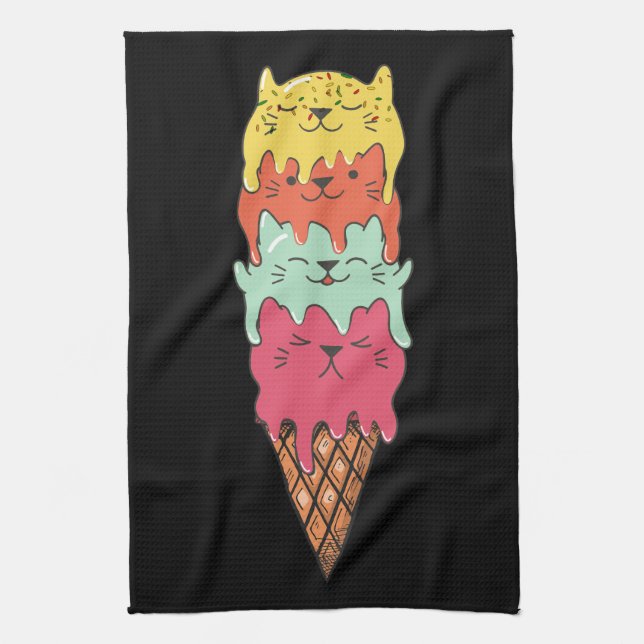Cute Cat Ice Cream | Kawaii Kittens Tea Towel (Vertical)