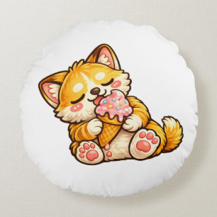 Cute Cat Ice Cream Round Cushion