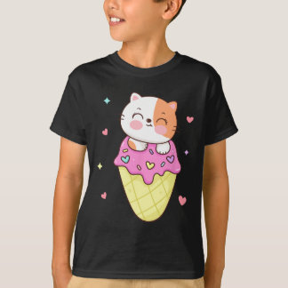 Cute Cat Ice Cream Shirt Anime Kawaii Kids Teen Gi