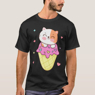 Cute Cat Ice Cream Shirt Anime Kawaii Kids Teen Gi