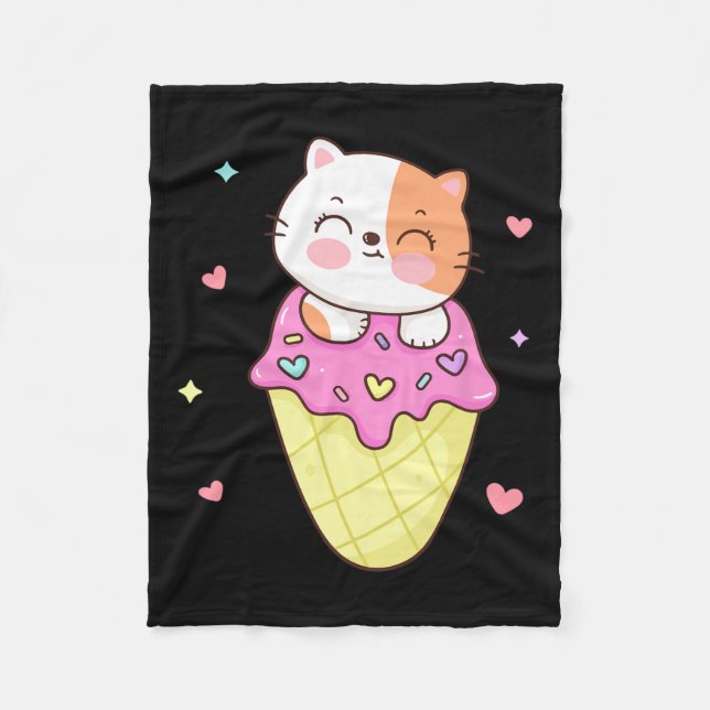 Cute Cat Ice Cream Shirt Anime Kawaii Kids Teen Gi Fleece Blanket (Front)