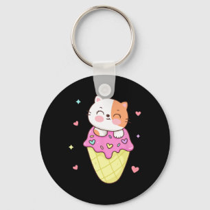 Cute Cat Ice Cream Shirt Anime Kawaii Kids Teen Gi Key Ring