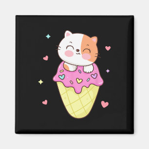 Cute Cat Ice Cream Shirt Anime Kawaii Kids Teen Gi Magnet