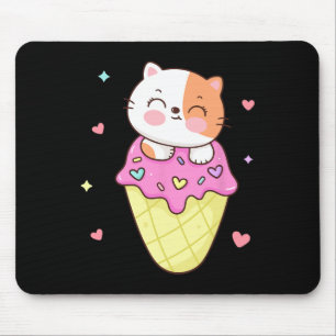 Cute Cat Ice Cream Shirt Anime Kawaii Kids Teen Gi Mouse Mat
