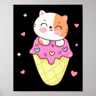 Cute Cat Ice Cream Shirt Anime Kawaii Kids Teen Gi Poster