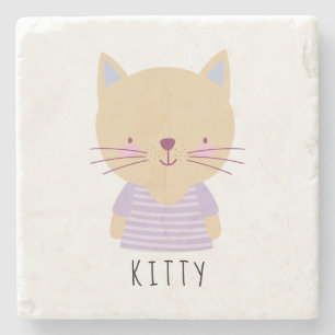 Cute Cat Illustration - Customisable Stone Coaster