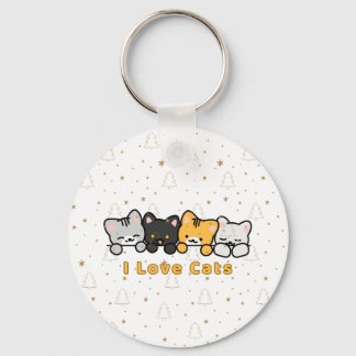Cute Cat Illustration I Love Cats Kawaii Cartoon D Key Ring