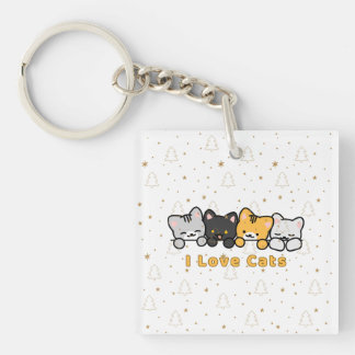 Cute Cat Illustration I Love Cats Kawaii Cartoon D Key Ring