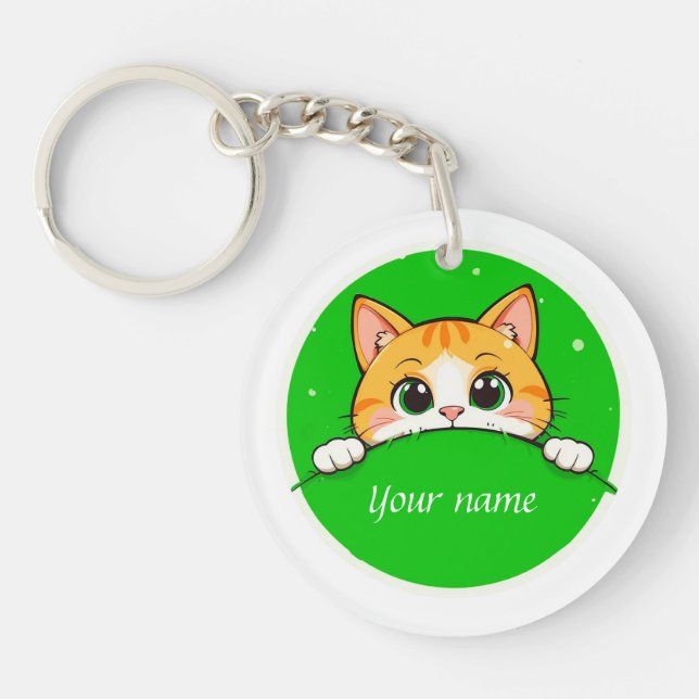 Cute Cat Illustration Key Ring (Front)