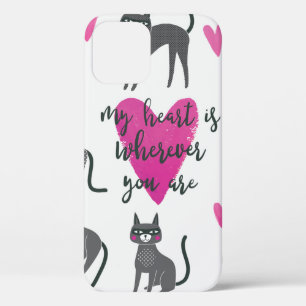 Cute cat illustration. Love lettering iPhone 12 Case
