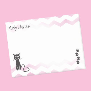 Cute Cat Illustration Pink Zigzags Name Template Post-it Notes