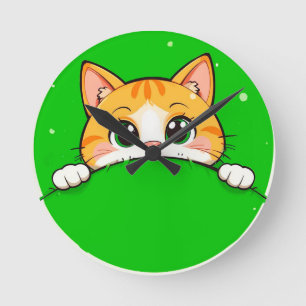 Cute Cat Illustration Round Clock