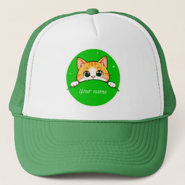 Cute Cat Illustration Trucker Hat (Front)