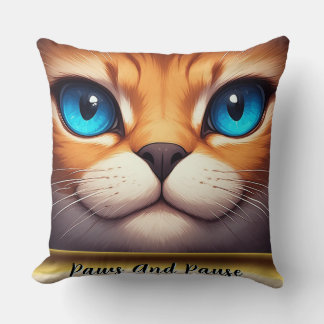 Cute Cat Illustration With Bright Blue Eyes Cushion