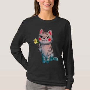 Cute Cat Ilustration And Daffodil March Birth Mont T-Shirt