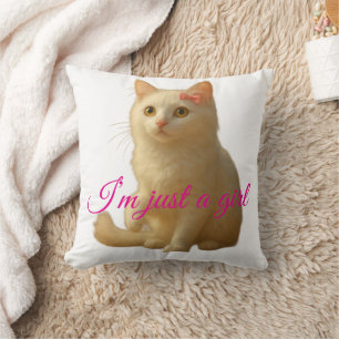 Cute Cat "I'm Just A Girl" Customisable Quote Cushion