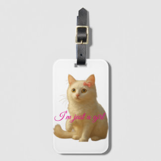 Cute Cat "I'm Just A Girl" Customisable Quote Luggage Tag