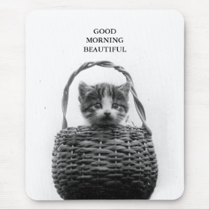 Cute Cat in a Basket Vintage Photo Mouse Mat