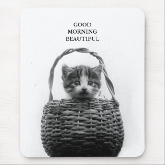 Cute Cat in a Basket Vintage Photo Mouse Mat