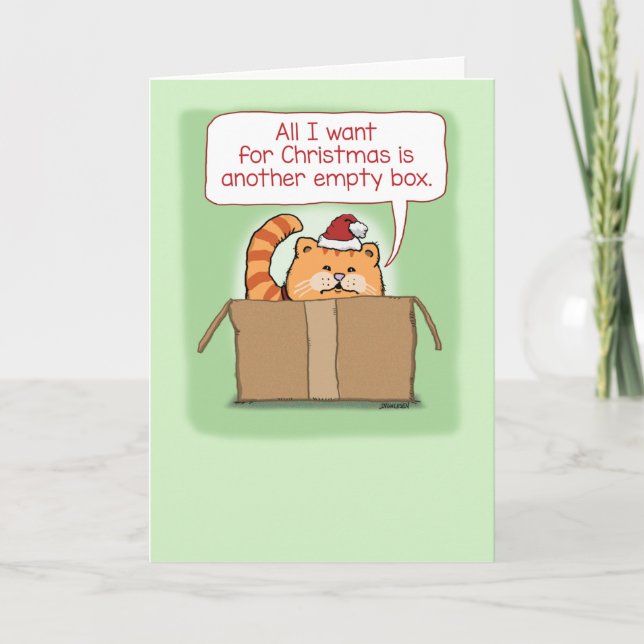 Cute Cat in a Box Funny Christmas Card (Front)