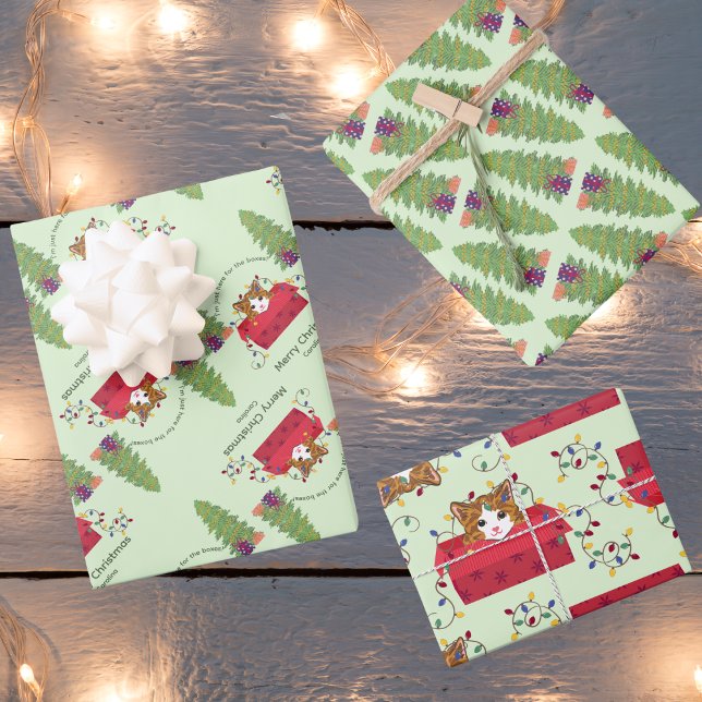 Cute Cat in a Box Here for the Boxes Christmas Wrapping Paper Sheet (Creator Uploaded)