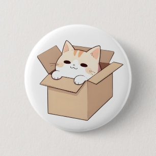 Cute Cat in a Box Kawaii Sticker Design 6 Cm Round Badge