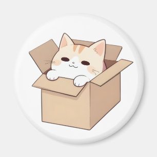 Cute Cat in a Box Kawaii Sticker Design Magnet