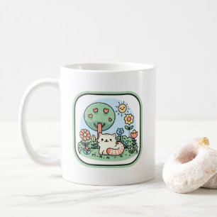 Cute Cat In A Garden Doodle Art Coffee Mug