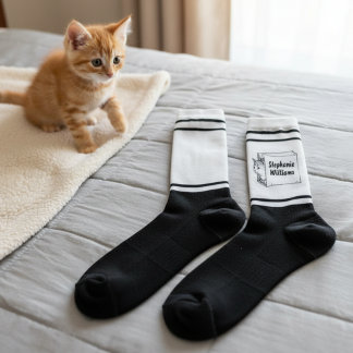 Cute Cat in a Paper Bag Crew Socks with Name