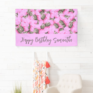 Cute Cat in a Pink Cap Pattern Custom Text Banner