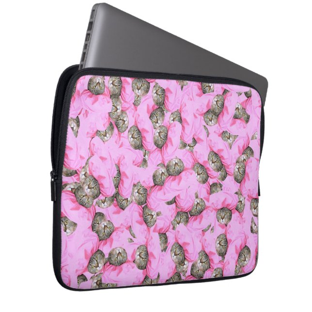 Cute Cat in a Pink Cap Pattern Random Laptop Sleeve (Front Right)