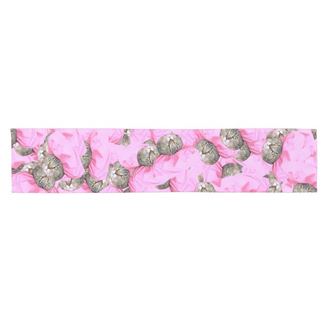 Cute Cat in a Pink Cap Pattern Random Short Table Runner (Horizontal)