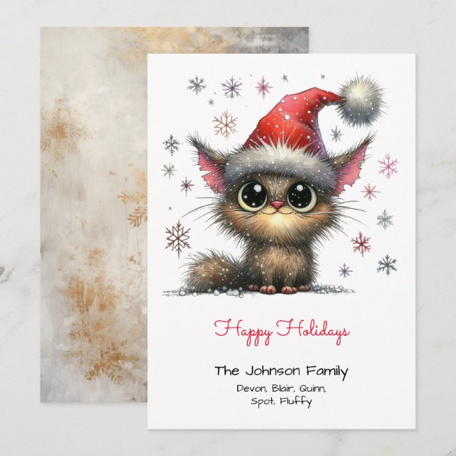 Cute Cat in a Santa Hat Happy  Holiday Card (Front/Back)