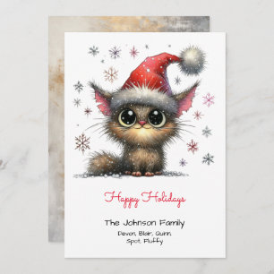 Cute Cat in a Santa Hat Happy  Holiday Card