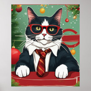 Cute Cat in a Suit Funny Christmas Poster