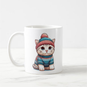 Cute Cat in a sweater and beanie Coffee Mug