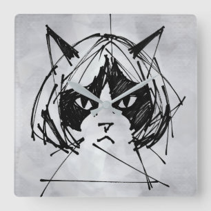 Cute Cat in a Wig (Style 3 +BG) Fine Art Square Wall Clock