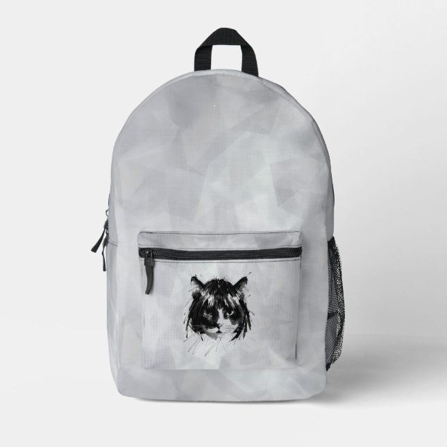 Cute Cat in a Wig (Style 5 +BG) Fine Art Printed Backpack (Front)