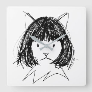 Cute Cat in a Wig (Style 7) Fine Art Square Wall Clock