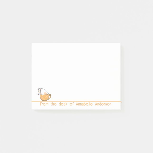Cute Cat in an Orange Tea Cup Personalise Post-it Notes (Front)