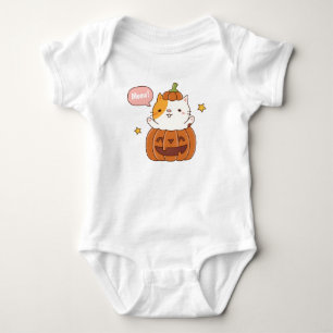 Cute Cat in Carved Pumpkin Halloween Baby Bodysuit