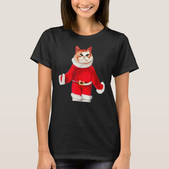 Cute Cat in Christmas Costume  Santa Pet Holiday D T-Shirt (Front)